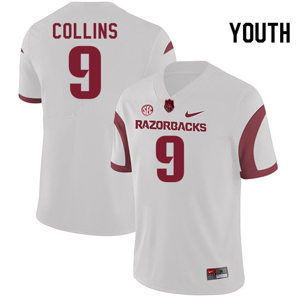 Youth #9 Charlie Collins Arkansas Razorbacks College Football Jerseys Stitched-White